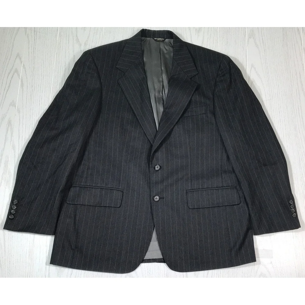 Vintage Bill Blass Pinstripe Suit 42R 34x29 Gray Wool 2 Button Made In USA 90s